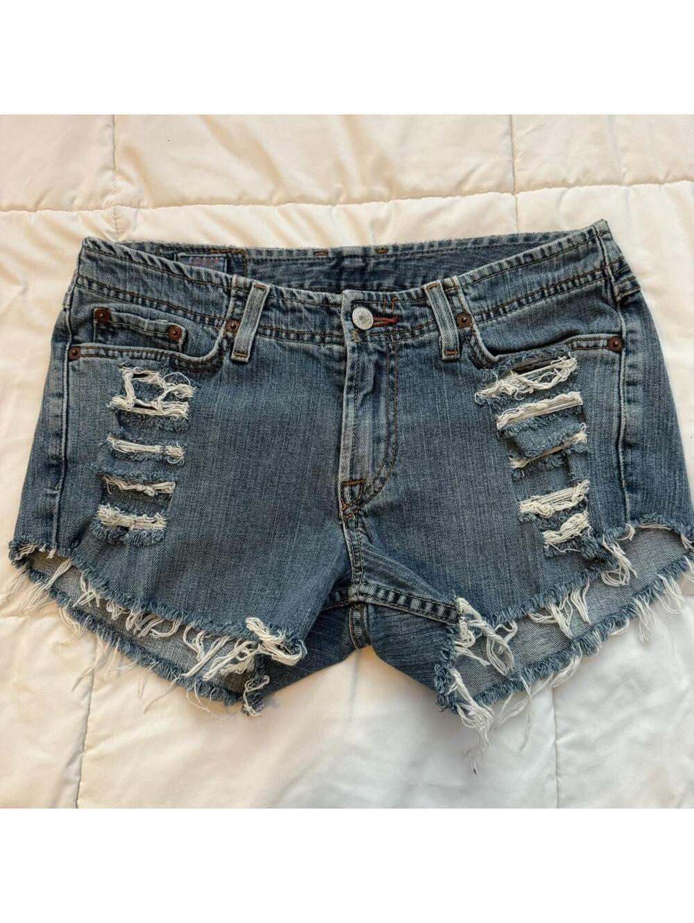 ੈ✩‧₊˚Y2k  lucky brand blue denim distressed lowrise shorts